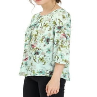 Unique Bargains ženska cvjetna Print Tie V izrez Boho naborana bluza za rukave