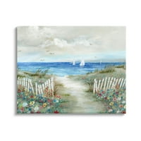 Stupell Industries Prekrasna plaža Pokopije cvjetaju bijelu ogradu Ocean Obalno Paing Galerija-platnena zamotana Ispiši zid Art, 30, Dizajn Nan