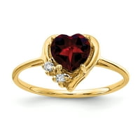Primal Gold Karat žuto zlato srce granat i dijamantski prsten
