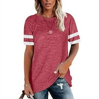 Ženska ljetna pletena osnovna čvrsta majica Žene Ležerne prilike pamučne kratke rukave majice Pink XL