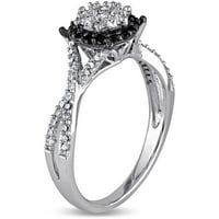 Carat T. W. crno-bijeli dijamant 10kt bijeli Zlatni cvijet oreol prsten