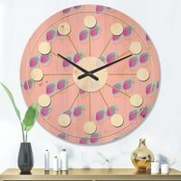 Designart 'Pink Fashion Abstract Retro Pattern I' Mid-Century Modern Wood Wall Clock