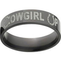 Ravni Crni cirkonijumski prsten sa Cowgirl Up laserskim dizajnom