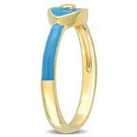 Miabella ženski kreirani bijeli safir žutog zlata presvučen Sterling srebrnim plavim emajlom prsten za zle