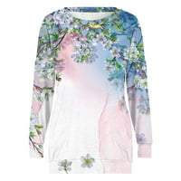 Velike majice za žene za žene cvjetne tiskane vježbe Duksere, casual osnovna majica s dugim rukavima Klasična posada na vratu ružičasta L