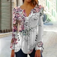 Fragarn ženski vrhovi Duljine rukavi čipka V izrez Boja blok Dressy Tops Trendy šuplje cvjetne bluze majice