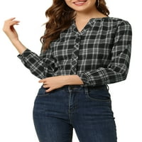 Jedinstvena rasprodaja ženska karirana dugačka rukava sa podijeljenim izrezom Vintage bluza