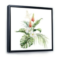 Designart' Tropical Bouquet With Plumeria Lupine Palmino Lišće ' Tradicionalni Uramljeni Platneni Zidni Umjetnički