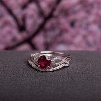 Miabella ženski karat T. G. W. okrugli rez kreiran Ruby i Carat T. W. Diamond 10kt Set vjenčanog prstena od bijelog zlata