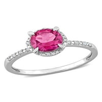 1-karatni T. G. W. Pink Topaz i dijamantski naglasak 10kt oreol zaručnički prsten od bijelog zlata