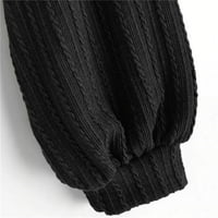 BOHO Bluze za žene modni ženski V izrez dugi rukav kabel pletena viljuška koprivane pletene ploče Top crna xs