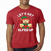 Pikselirani ELF božićni muški premium tri mješavina majica, vintage crvena, mala
