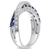 Miabella ženski karat T. G. W. okrugli rez kreiran plavi safir i karatni dijamantski naglasak Sterling Silver Crossover prsten