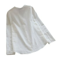 Ženske vrhove Dressy Casual pamučna posteljina od punog bluza dugih rukava za bluzu dugulja prema dolje na