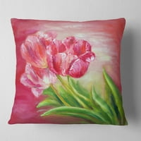 Designart crveni tulipani u crvenoj pozadini - jastuk za bacanje cvijeća-16x16