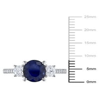 2-karatni T. G. W. difuzni safir i karat T. W. dijamant 14kt zaručnički prsten od bijelog zlata od 3 kamena