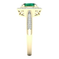 Carski dragi kamen 10k žuto zlato okrugli rez smaragd CT TW dijamantski Halo ženski prsten