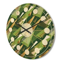Designart 'Triangular Green and Gold Design I' Mid-Century Modern Wood Wall Clock