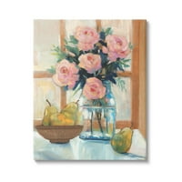 Stupell Industries svježe ružičaste ruže i voće kuhinjski prozor scena slika Galerija umotano platno print