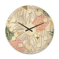 Designart 'Pineapple On Tropical Leaves Retro Pattern' Mid-Century Modern Wood Wall Clock