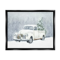 Sezonski Niveous Kamion Za Snijeg Scene Holiday Painting Jet Crni Uokvireni Art Print Wall Art