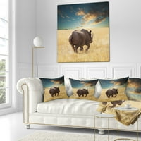 Designart Giant Rhino pod oblačno nebo - afrički jastuk za bacanje - 16x16