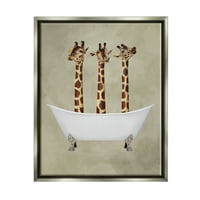 Stupell Industries tri Žirafe u kadi sjaj sive uramljene sa plutajućim platnenim zidom Art, 24x30