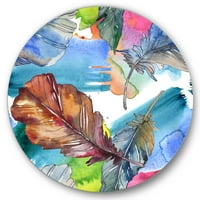 Designart' Bird Feather In Pink And Blue ' tradicionalni krug metalni zid Art-disk od 11