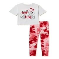 Način za proslavu djevojčica grafički Set majica i nogavica za Dan zaljubljenih, 2 komada, veličine 4-18