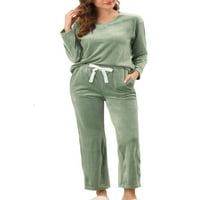 Unique Bargains ženska pidžama baršunasta Noćna Odjeća s V izrezom s džepovima Lounge Setovi odjeće za spavanje