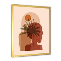 Designart' apstraktni portret lijepe djevojke i tropski palmin list ' moderni uokvireni umjetnički Print