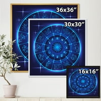 Designart 'Zodijački Znakovi S Neonskim Tamnoplavim Horoskopskim Krugom' Moderni Uramljeni Platneni Zidni