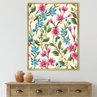 Designart' Vintage Blue And Pink Wildflowers ' tradicionalni uramljeni platneni zidni umjetnički Print