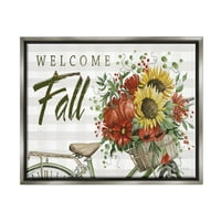 Stupell Industries Dobrodošli jesen jesenji asortiman cvijeća za bicikle korpa grafička Umjetnost sjaj sive